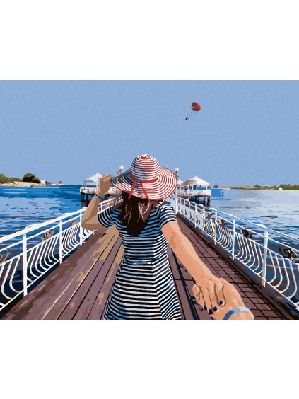 Diamantové maľovanie - ŽENA NA MÓLE (Rámovanie bez rámu a bez vypnutia plátna, Rozmer 40x50 cm)