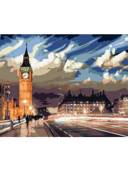 Diamantové maľovanie - SÚMRAK NAD LONDÝNOM (Rámovanie bez rámu a bez vypnutia plátna, Rozmer 40x50 cm)