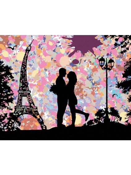 Diamantové maľovanie - MILENCI A ABSTRAKTNÁ EIFFELOVA VEŽA (Rámovanie bez rámu a bez vypnutia plátna, Rozmer 40x50 cm)