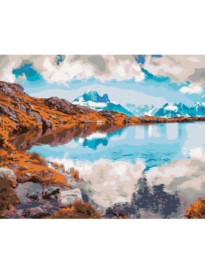 Diamantové maľovanie - RÁNO NA JAZERE LAC BLANC (Rámovanie bez rámu a bez vypnutia plátna, Rozmer 40x50 cm)