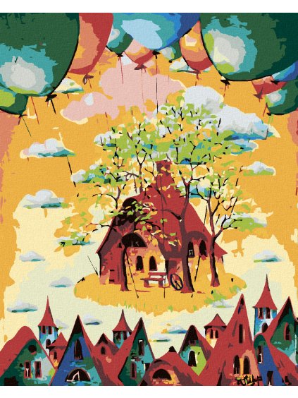 Diamantové maľovanie - FAREBNÉ DOMČEKY S BALÓNMI (Rámovanie bez rámu a bez vypnutia plátna, Rozmer 40x50 cm)