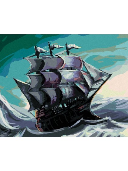Diamantové maľovanie - PIRÁTSKA LOĎ NA MORI (Rámovanie bez rámu a bez vypnutia plátna, Rozmer 40x50 cm)