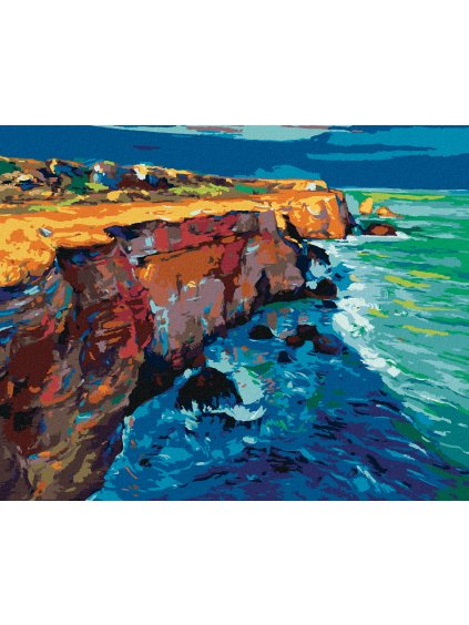 Diamantové maľovanie - VLNY NARÁŽAJÚCE DO SKÁL (Rámovanie bez rámu a bez vypnutia plátna, Rozmer 40x50 cm)