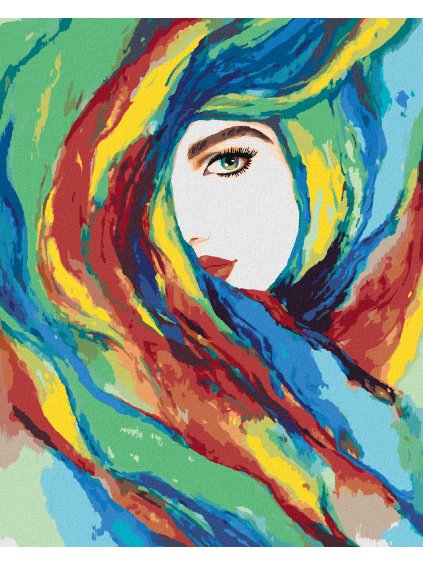Diamantové maľovanie - ŽENA A FAREBNÁ ABSTRAKCIA (Rámovanie bez rámu a bez vypnutia plátna, Rozmer 40x50 cm)