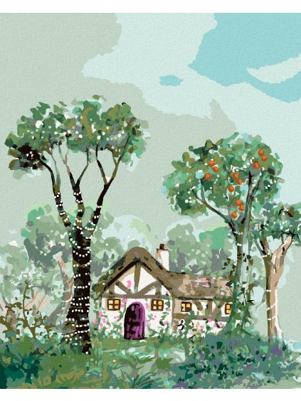 Diamantové maľovanie - DOM V ROZPRÁVKOVEJ KRAJINE (Rámovanie bez rámu a bez vypnutia plátna, Rozmer 40x50 cm)