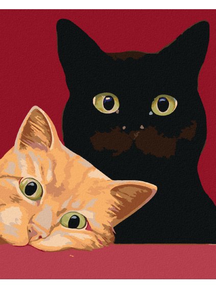 Diamantové maľovanie - DVE MAČKY A ČERVENÉ POZADIE (Rámovanie bez rámu a bez vypnutia plátna, Rozmer 40x50 cm)