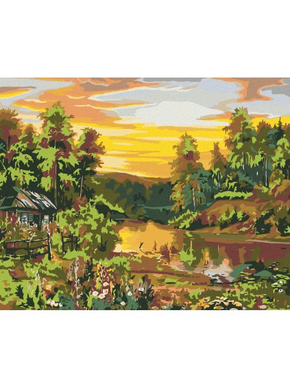 Diamantové maľovanie - MALÝ ZRUB PRI RIEKE (Rámovanie bez rámu a bez vypnutia plátna, Rozmer 40x50 cm)