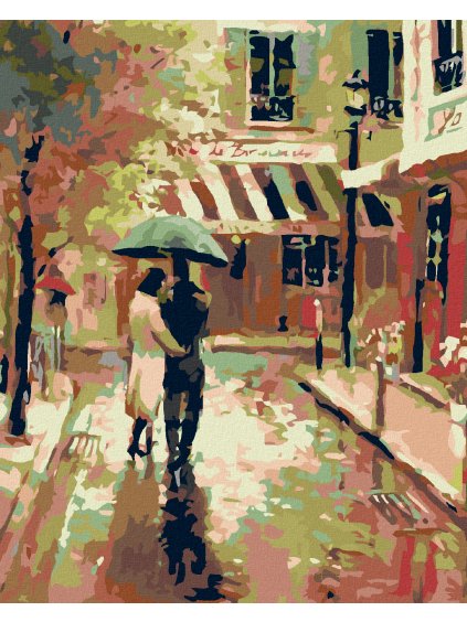 Diamantové maľovanie - PRECHÁDZKA V DAŽDI (Rámovanie bez rámu a bez vypnutia plátna, Rozmer 40x50 cm)