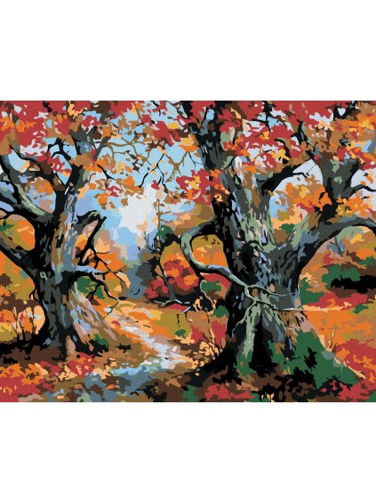 Diamantové maľovanie - STROMY A JESENNÁ KRAJINKA (Rámovanie bez rámu a bez vypnutia plátna, Rozmer 40x50 cm)