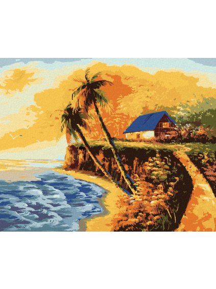 Diamantové maľovanie - DOMČEK NA POBREŽÍ (Rámovanie bez rámu a bez vypnutia plátna, Rozmer 40x50 cm)
