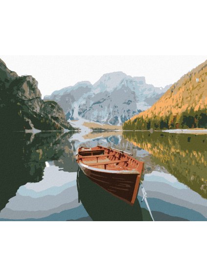 Diamantové maľovanie - DREVENÁ LOĎKA NA JAZERE (Rámovanie bez rámu a bez vypnutia plátna, Rozmer 40x50 cm)