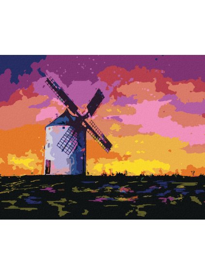 Diamantové maľovanie - STARÝ VETERNÝ MLYN V KVETINOVOM POLI (Rámovanie bez rámu a bez vypnutia plátna, Rozmer 40x50 cm)