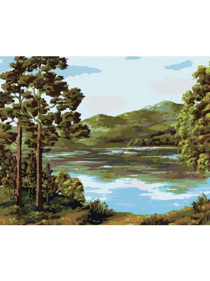 Diamantové maľovanie - HORSKÉ JAZERO (Rámovanie bez rámu a bez vypnutia plátna, Rozmer 40x50 cm)