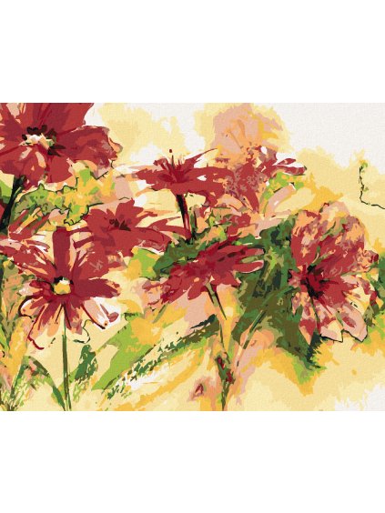 Diamantové maľovanie - ČERVENÉ KVITNÚCE KVETY (Rámovanie bez rámu a bez vypnutia plátna, Rozmer 40x50 cm)