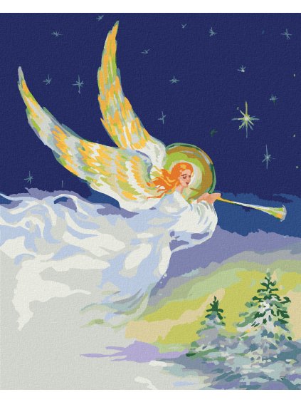 Diamantové maľovanie - VIANOČNÝ ANJEL SO ZLATÝMI KRÍDLAMI (Rámovanie bez rámu a bez vypnutia plátna, Rozmer 40x50 cm)