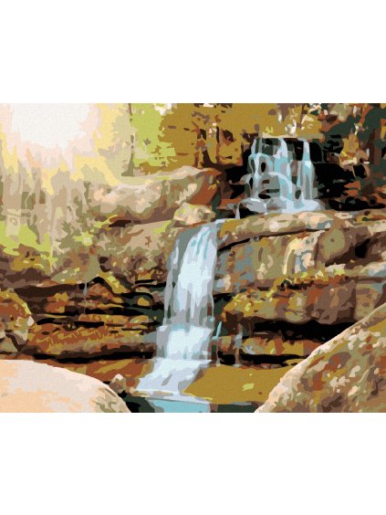 Diamantové maľovanie - SLNEČNÉ LÚČE A VODOPÁD (Rámovanie bez rámu a bez vypnutia plátna, Rozmer 40x50 cm)