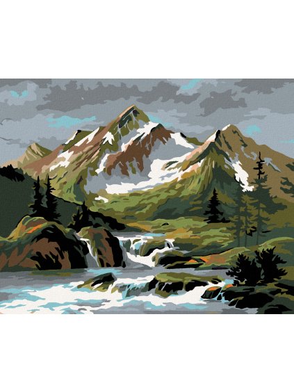 Diamantové maľovanie - TEČÚCI POTOK POD HOROU (Rámovanie bez rámu a bez vypnutia plátna, Rozmer 40x50 cm)
