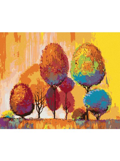Diamantové maľovanie - FAREBNÉ JESENNÉ STROMY (Rámovanie bez rámu a bez vypnutia plátna, Rozmer 40x50 cm)