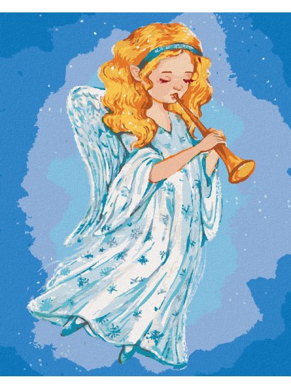 Diamantové maľovanie - VIANOČNÝ ANJEL HRÁ NA TRÚBKU (Rámovanie bez rámu a bez vypnutia plátna, Rozmer 40x50 cm)