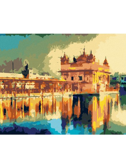 Diamantové maľovanie - ZLATÝ CHRÁM PRI AMRITSARE V INDII (Rámovanie bez rámu a bez vypnutia plátna, Rozmer 40x50 cm)