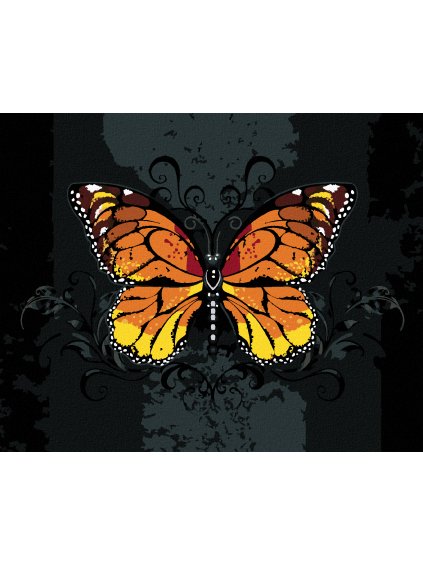 Diamantové maľovanie - ORANŽOVÝ MOTÝĽ NA ČIERNOM POZADIÍ (Rámovanie bez rámu a bez vypnutia plátna, Rozmer 40x50 cm)