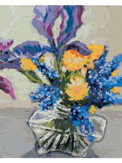 Diamantové maľovanie - KOSATCE A PÚPAVY VO VÁZE (Rámovanie bez rámu a bez vypnutia plátna, Rozmer 40x50 cm)