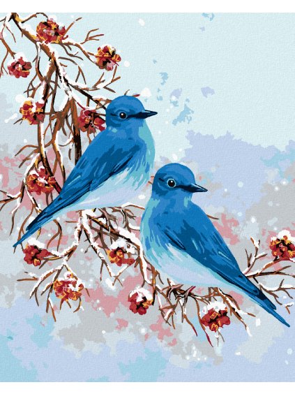 Diamantové maľovanie - DVAJA MODRÍ VTÁČIKOVIA (Rámovanie bez rámu a bez vypnutia plátna, Rozmer 40x50 cm)