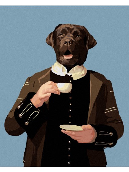 Diamantové maľovanie - KRÁĽOVSKÝ PES A KÁVA (Rámovanie bez rámu a bez vypnutia plátna, Rozmer 40x50 cm)