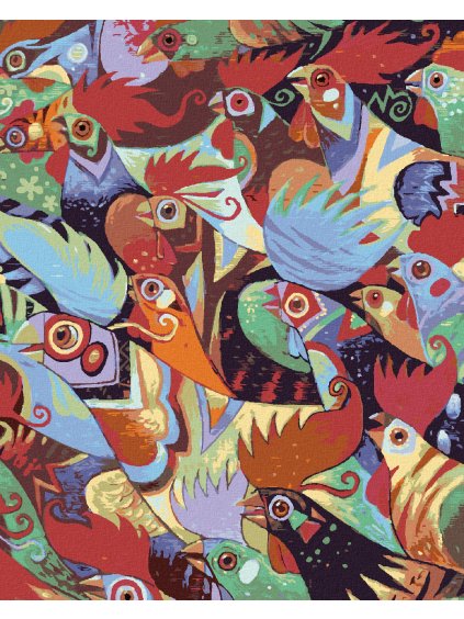 Diamantové maľovanie - FAREBNÍ KOHÚTI (Rámovanie bez rámu a bez vypnutia plátna, Rozmer 40x50 cm)