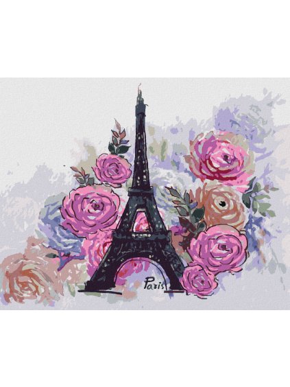Diamantové maľovanie - EIFFLOVA VEŽA OBKLOPENÁ KVETMI (Rámovanie bez rámu a bez vypnutia plátna, Rozmer 40x50 cm)