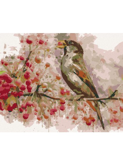 Diamantové maľovanie - VTÁK A JARABINY (Rámovanie bez rámu a bez vypnutia plátna, Rozmer 40x50 cm)