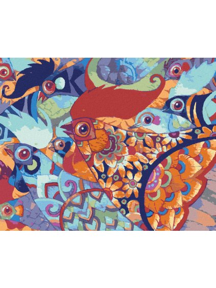 Diamantové maľovanie - FAREBNÉ MAĽOVANÉ SLIEPKY (Rámovanie bez rámu a bez vypnutia plátna, Rozmer 40x50 cm)