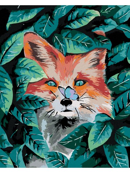 Diamantové maľovanie - ČERVENÁ LÍŠKA A ZELENÉ LÍSTKY (Rámovanie bez rámu a bez vypnutia plátna, Rozmer 40x50 cm)