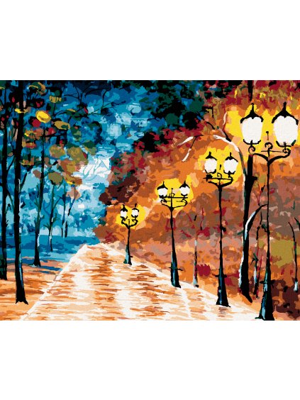 Diamantové maľovanie - OSAMELÝ OSVETLENÝ PARK (Rámovanie bez rámu a bez vypnutia plátna, Rozmer 40x50 cm)