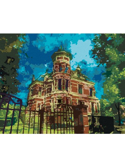 Diamantové maľovanie - ANTICKÁ ČERVENÁ VILA V AMSTERDAME (Rámovanie bez rámu a bez vypnutia plátna, Rozmer 40x50 cm)