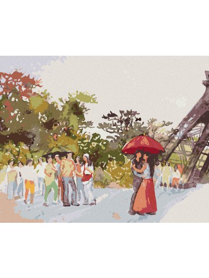 Diamantové maľovanie - EIFFELOVA VEŽA A ZAMILOVANÍ ĽUDIA (Rámovanie bez rámu a bez vypnutia plátna, Rozmer 40x50 cm)