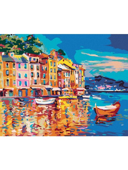 Diamantové maľovanie - LODE NA MORI PRI PRÍSTAVE (Rámovanie bez rámu a bez vypnutia plátna, Rozmer 40x50 cm)