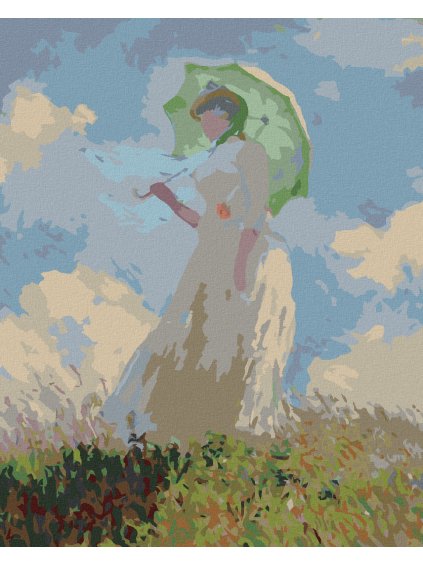 Diamantové maľovanie - ŽENA SO SLNEČNÍKOM OTOČENÁ VĽAVO (CLAUDE MONET) (Rámovanie bez rámu a bez vypnutia plátna, Rozmer 40x50 cm)