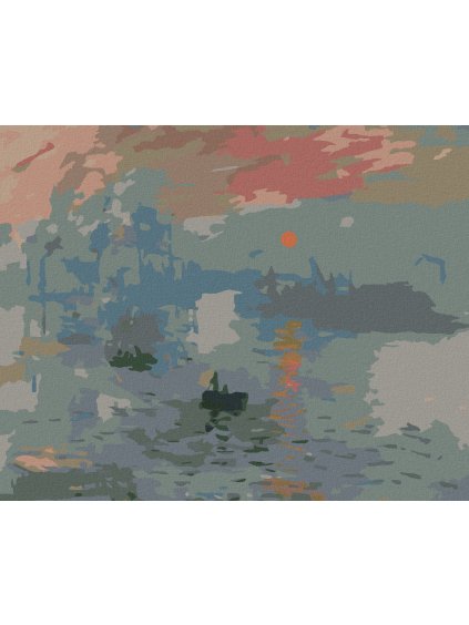 Diamantové maľovanie - DOJEM, VÝCHOD SLNKA (CLAUDE MONET) (Rámovanie bez rámu a bez vypnutia plátna, Rozmer 40x50 cm)