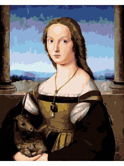 Diamantové maľovanie - DÁMA S JEDNOROŽCOM (RAFFAELLO SANTI) (Rámovanie bez rámu a bez vypnutia plátna, Rozmer 40x50 cm)