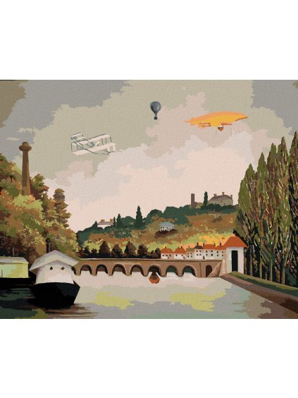 Diamantové maľovanie - POHĽAD NA MOST V SEVRES A KOPCE CLAMART (HENRI ROUSSEAU) (Rámovanie bez rámu a bez vypnutia plátna, Rozmer 40x50 cm)