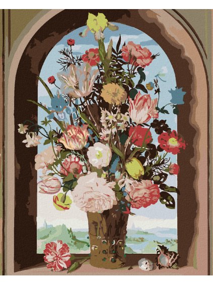 Diamantové maľovanie - VÁZA S KVETMI V OKENNOM VÝKLENKU (AMBROSIUS BOSSCHAERT) (Rámovanie bez rámu a bez vypnutia plátna, Rozmer 40x50 cm)