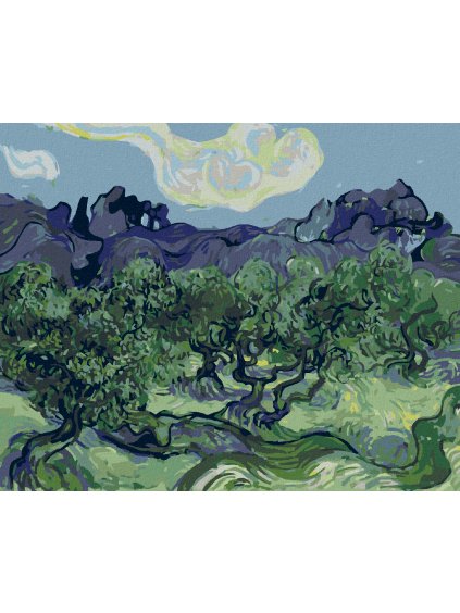 Diamantové maľovanie - OLIVOVNÍKY S ALPILLES V POZADIÍ (VINCENT VAN GOGH) (Rámovanie bez rámu a bez vypnutia plátna, Rozmer 40x50 cm)