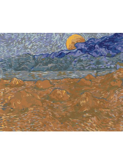 Diamantové maľovanie - KRAJINA S PŠENIČNÝMI SNOPMI A VYCHÁDZAJÚCIM MESIACOM (VINCENT VAN GOGH) (Rámovanie bez rámu a bez vypnutia plátna, Rozmer 40x50 cm)
