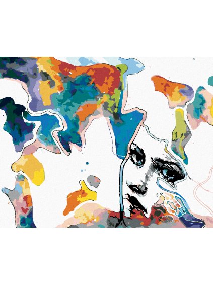 Diamantové maľovanie - ŽENA A FAREBNÉ ŠKVRNY (Rámovanie bez rámu a bez vypnutia plátna, Rozmer 40x50 cm)