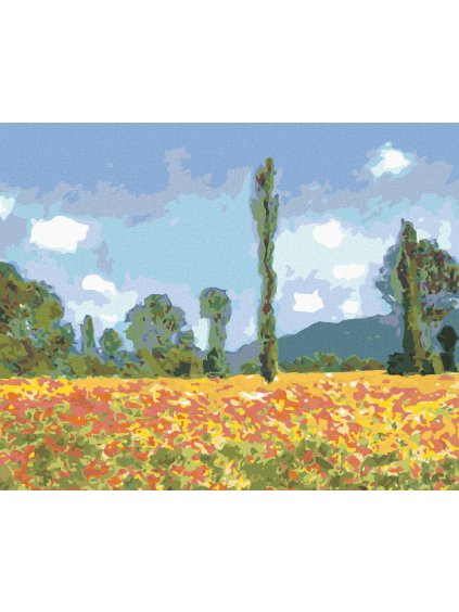 Diamantové maľovanie - MAKOVÉ POLE V GIVERNE (CLAUDE MONET) (Rámovanie bez rámu a bez vypnutia plátna, Rozmer 40x50 cm)