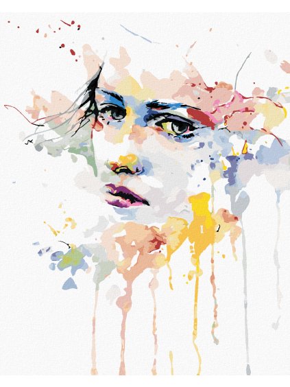 Diamantové maľovanie - PORTRÉT ŽENA A ROZTEČENÉ FARBY (Rámovanie bez rámu a bez vypnutia plátna, Rozmer 40x50 cm)