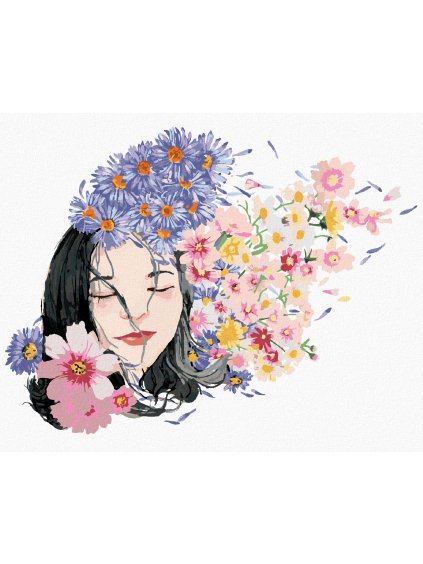Diamantové maľovanie - ZASNENÁ ŽENA A KVETY (Rámovanie bez rámu a bez vypnutia plátna, Rozmer 40x50 cm)