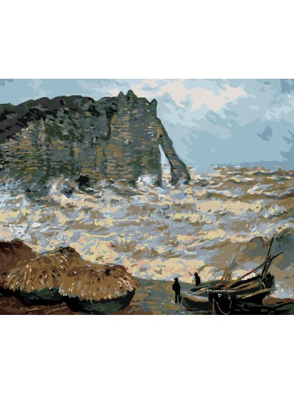 Diamantové maľovanie - BÚRLIVÉ MORE V ÉTRETAT (CLAUDE MONET) (Rámovanie bez rámu a bez vypnutia plátna, Rozmer 40x50 cm)