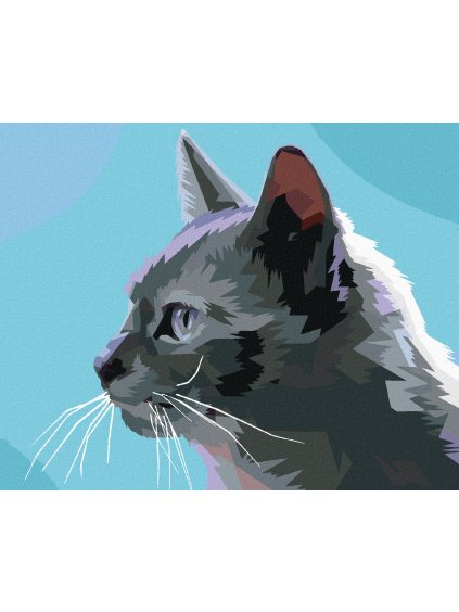Diamantové maľovanie - ŠEDÁ MAČKA Z BOKU (Rámovanie bez rámu a bez vypnutia plátna, Rozmer 40x50 cm)